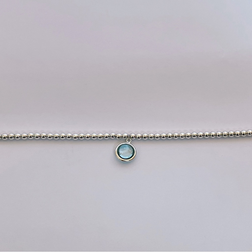 Tiffany & Co Mini Bead Sugar Stacks Dot Charm Bracelet Blue Topaz Small 6.75”
